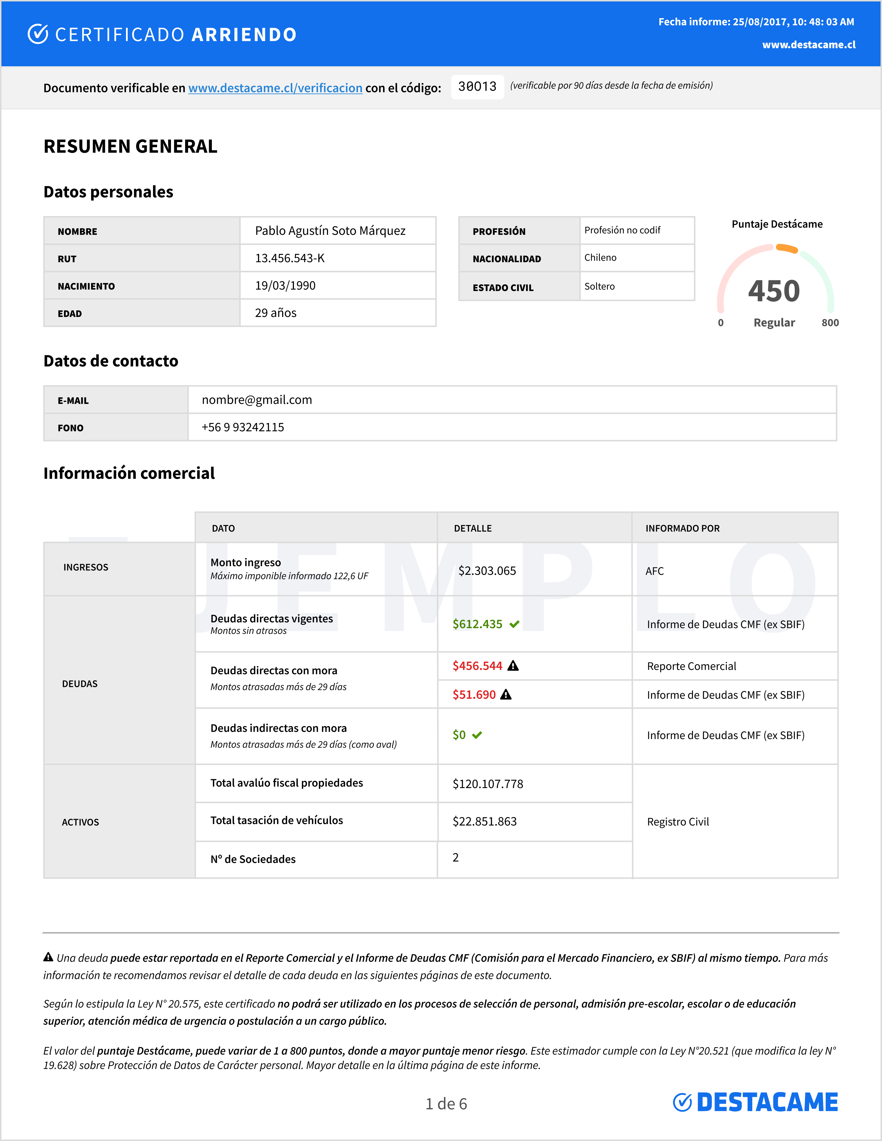 Ejemplo Certificado Arriendo página 1