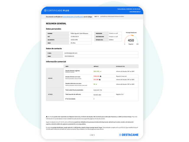 Ejemplo de Certificado Destácame