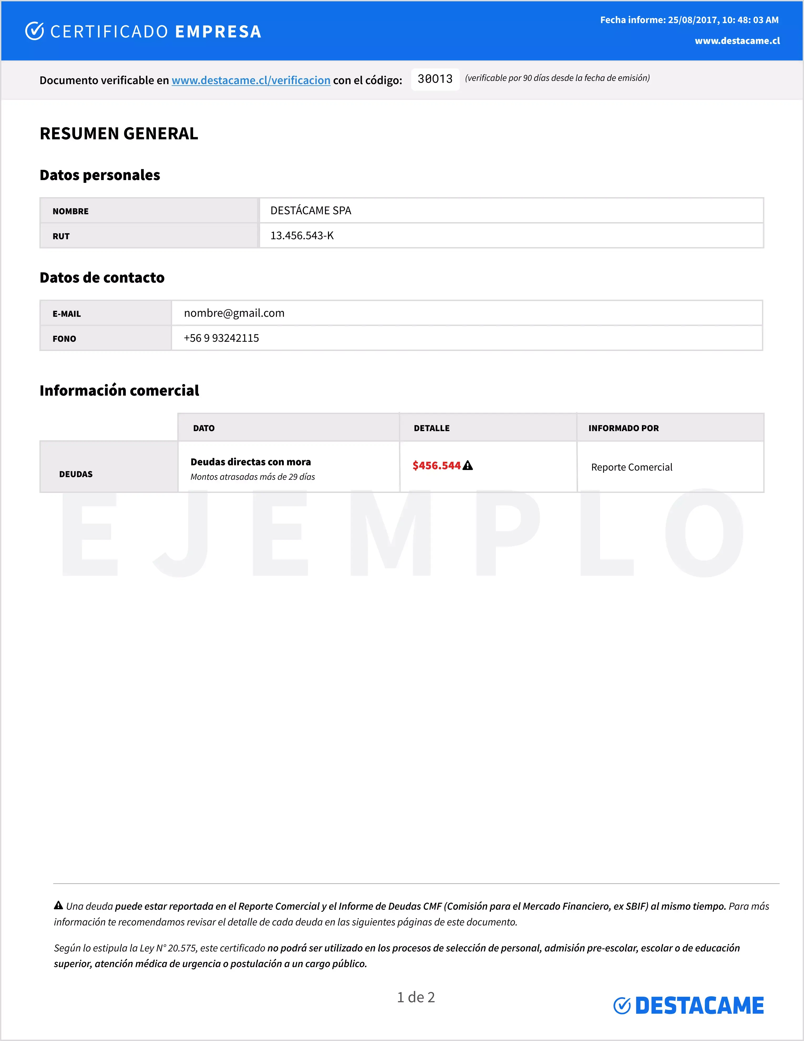 Ejemplo Certificado Empresa página 1