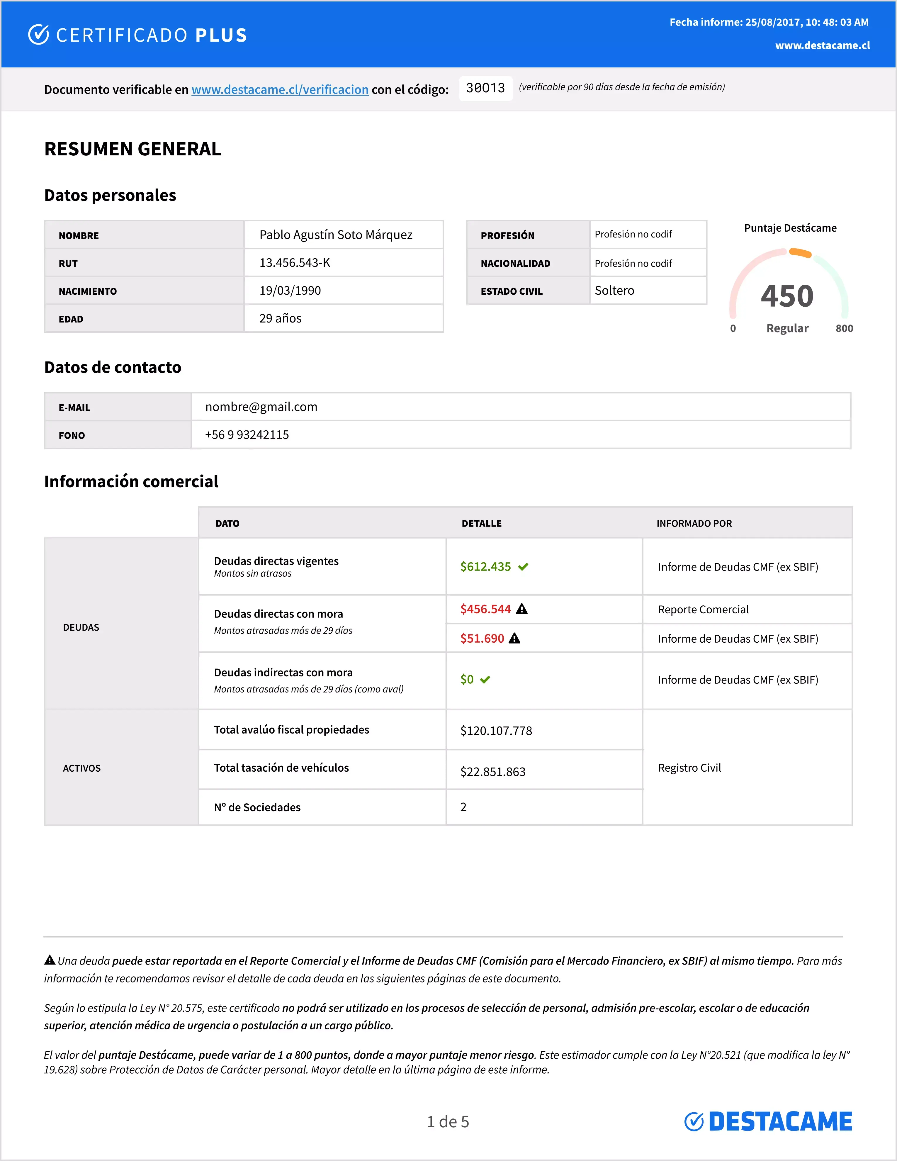 Ejemplo Certificado Plus página 1