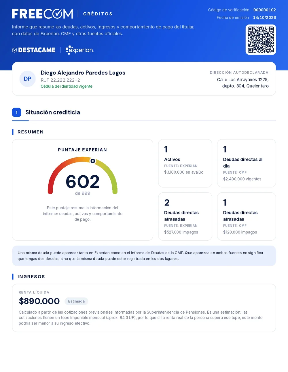 Ejemplo del Informe FreeCom, página 1