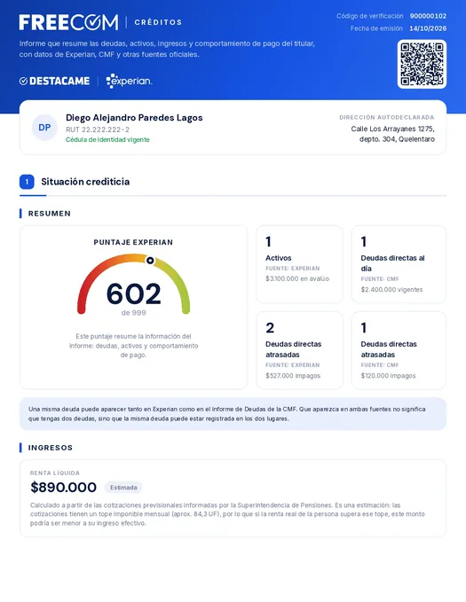 Ejemplo del Informe FreeCom, página 1